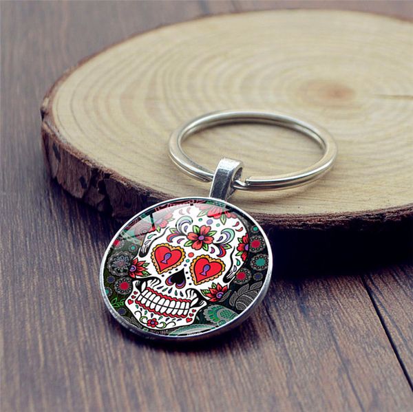 

time gem cabochon key chain punk style skeleton weird skull pattern key ring individuality key rings, Slivery;golden