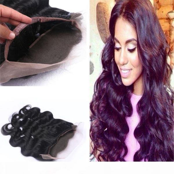 

360 lace frontal full lace band frontal peruvian 9a human hair body wave natural hairline 360 lace frontal closure with baby hair, Black;brown