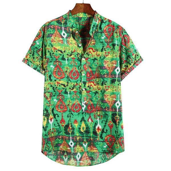 

2021 new men's fashion large print short sleeve shirtslim fit fashion floral print dress males clothes, White;black