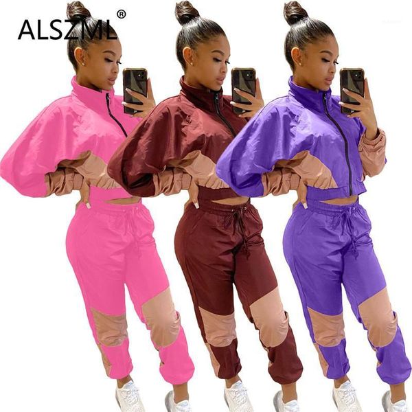 

zipper long sleeve crop and pants 2 pieces set casual lady fashion women outfits high street tracksuits1, Gray