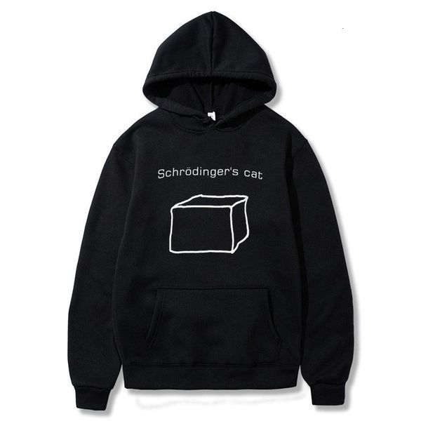 

schrödinger cat print hoodie мужская осенью и зима с длинным рукавом пуловер пуловер монстра юмор математика nerd количественная физика наук, Black