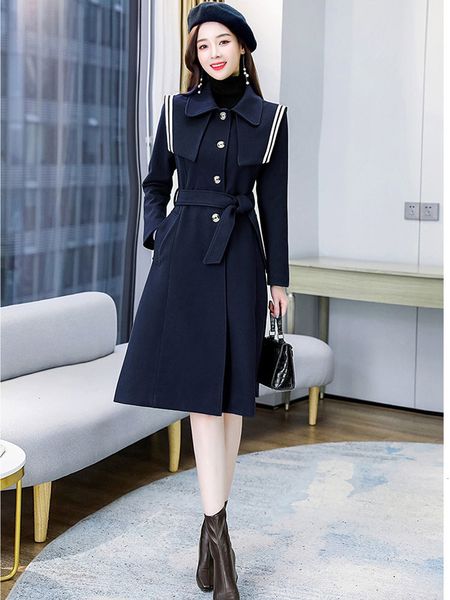 

2021 new female winter long fashion street wear original korean design stylish throw-away classic coat tzh6, Black