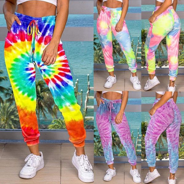 

fashion women pants tie-dye print elastic waist casual home tracksuit sweatpants pantalon femme été @47 drop shipping, Black;white
