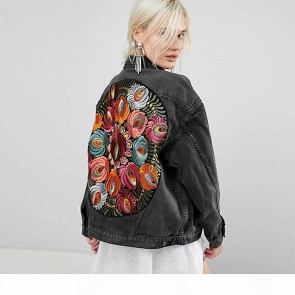 

джинсовая куртка boho негабаритный мультифель для вышивки с длинным рукавом с длинным рукавом chic chic child women 2020 новая весенняя осен, Black;brown