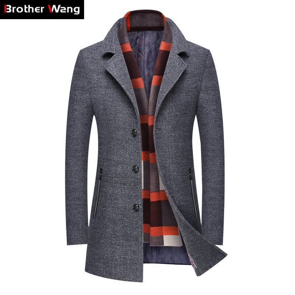 

2020 winter new men's casual wool trench coat business fashion thicken slim long warm overcoat jacket male brand clothing lj201110, Black