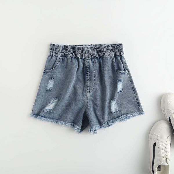 

women's 2020 autumn new twill ragged denim shorts a5rs626m, Blue