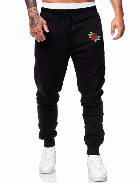 

romwe guys floral print sweatpants b9b9#, Black