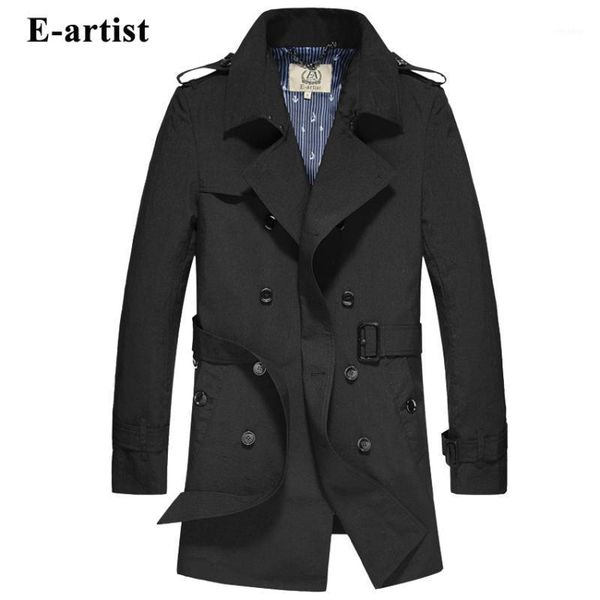 

e-artist men's classic slim fit casual double-breasted long trench coats jacket british style outwear overcoat plus size 5xl f071, Tan;black