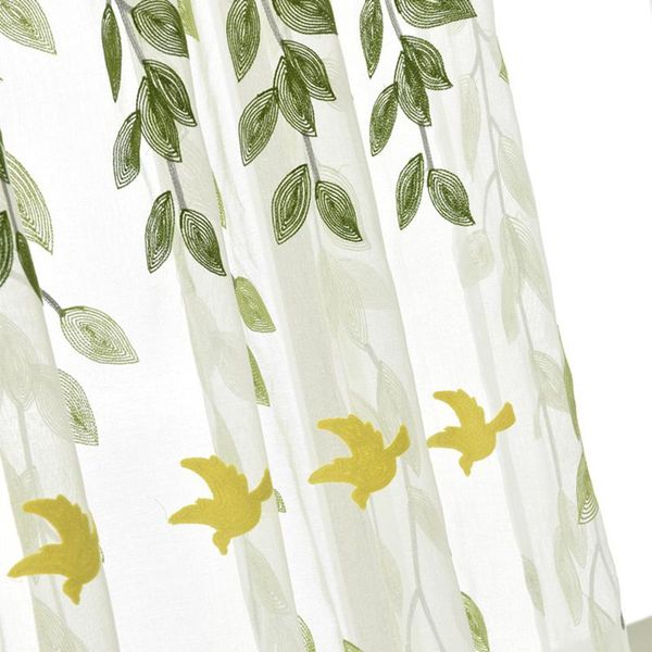 

curtain & drapes pastoral curtains for kids bedroom window tulle living room yellow embroidered swallows sheer green willow whiskers fabrics