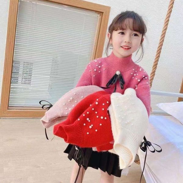 

pearl 4-color bow pullover girls' autumn and winter sweater hangzhou sijiqing children's clothing qianduoduo, Blue