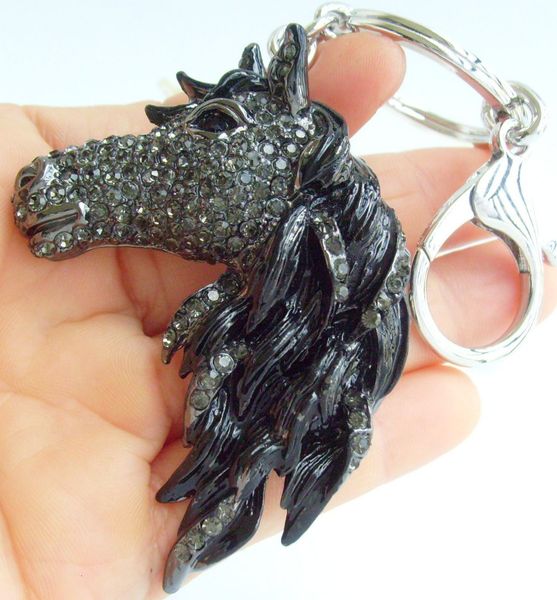 

pendant black gray austrian crystal charming horse keychain k06535c4, Silver