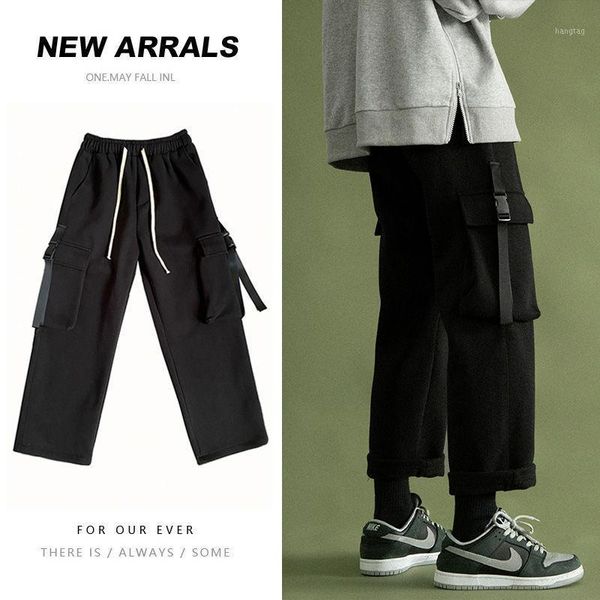 

зима плюс бархатные густые шерстяные брюки мужские теплые моды грузовые брюки мужчины уличная одежда корейский прямой широкогазовый мужской, Black