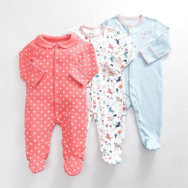 

new born long sleeve jumpsuit footies newborn baby boy girl clothes 0-12 month pyjama costume o-neck cotton fall 201216, Blue