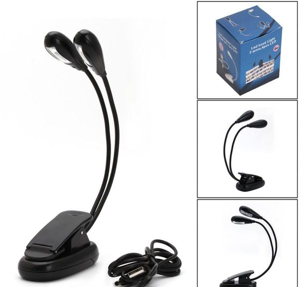 

wholesale- new flexible 2 dual arm light 4 led clip on lamp for book re sqcyfh new_dhbest
