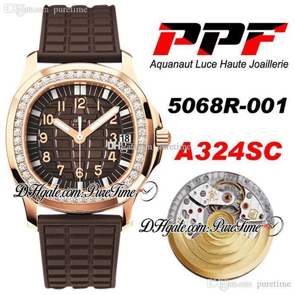 

ppf 5068r-001 a324sc haute joaillerie ladies watch womens rose gold diamond bezel brown texture dial rubber edition ptpp puretime d4, Slivery;brown