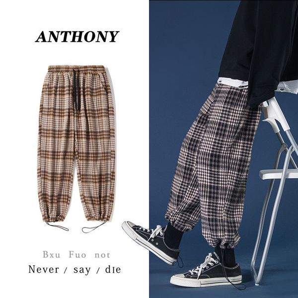 

trousers 2021 men's spring and winter new thick plaid can be tied pants fashion young clothes uj1j, Black