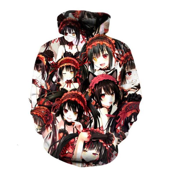 

anime date a live hoodie cosplay nightmare tokisaki kurumi 3d print hoodies толстовки повседневные пальто куртки, Black