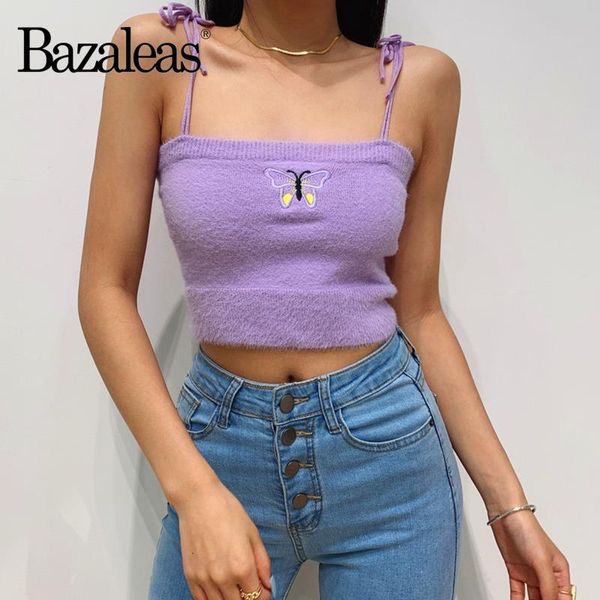 

streetwear adjust spaghetti strap women camis fashion embroidery butterfly crop vintage mohair women tank top, White