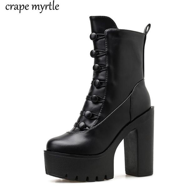 

boots winter warm back black women rubber ankle western for punk gothic yma976