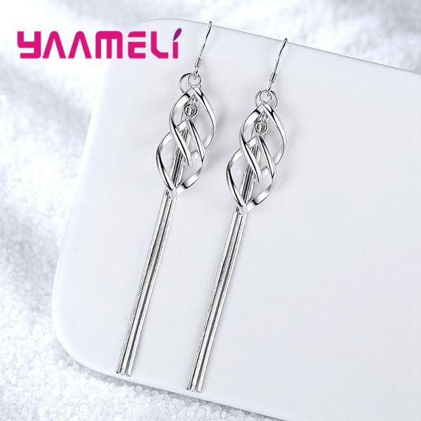 

selling merchandise 925 sterling silver long style tassel hook earrings trendy metallic texture retro women ear brincos