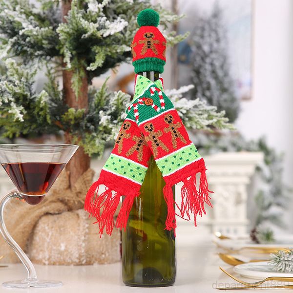 

new knitted button wine bottle christmas ornaments gingerbread man snowflake tree scarf hat cover owe2858