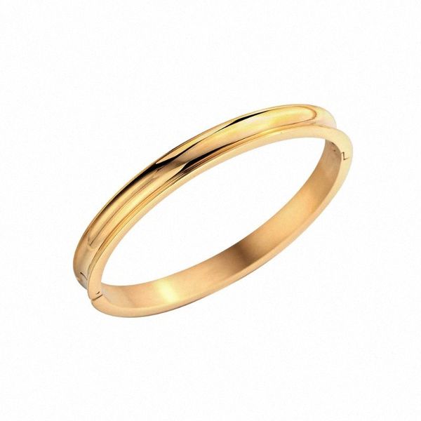

stainless steel rose gold plating groove cuff bracelet women simple classic hair tie bangle jewelry office lady oecu#, White