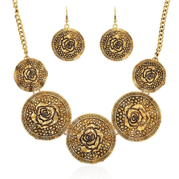 

chokers vintage hammered rose short alloy necklaces, Golden;silver
