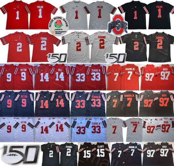 

ncaa ohio state buckeyes jersey justin fields jk dobbins chase young dwayne haskins jr hill binjimen victor master teague joey bosa elliott, Black;red