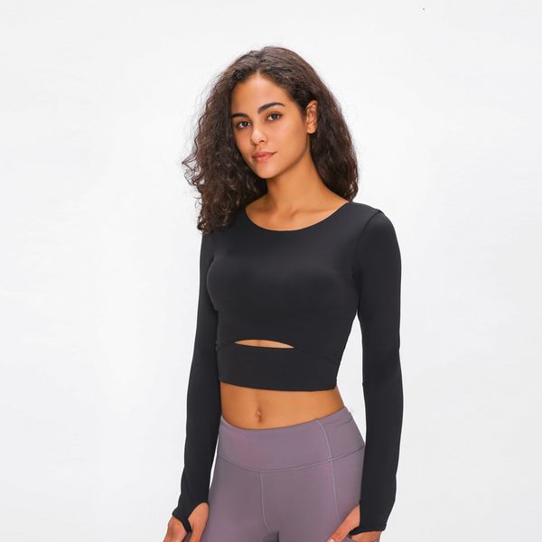 

2021 new wind women long sleeve cropped with padded bra soft yoga comfortable gym workout shirts 4dhp, Gray