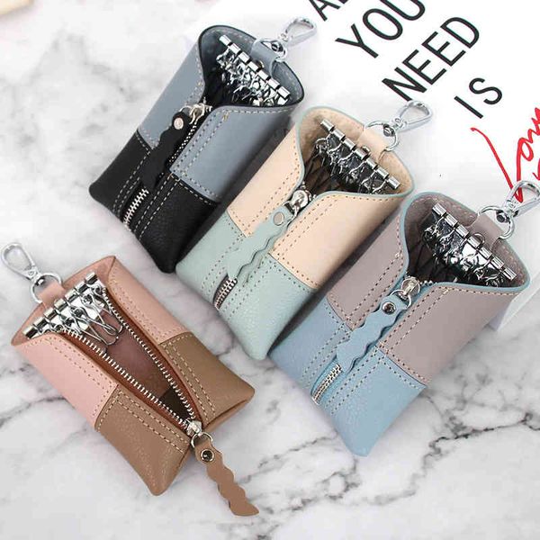 

key bag s metal pu leather zipper chain creative automobile household men's and women's universal multifunctional portable, Black;red