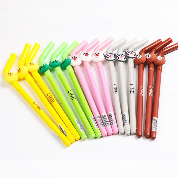 

creativity cartoon straw shape gel pens ball ballpoint pen for writing stationery wholesale