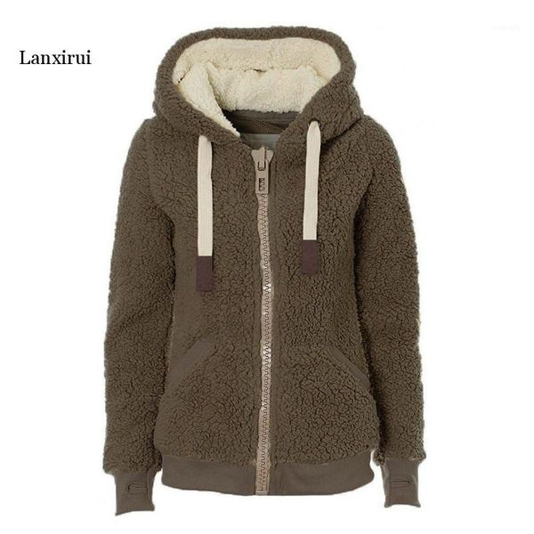 

winter sweatshirts women warm flannel casual hoodie sweatshirt solid hooded hoodies drawstring fashion female plush coat1, Black