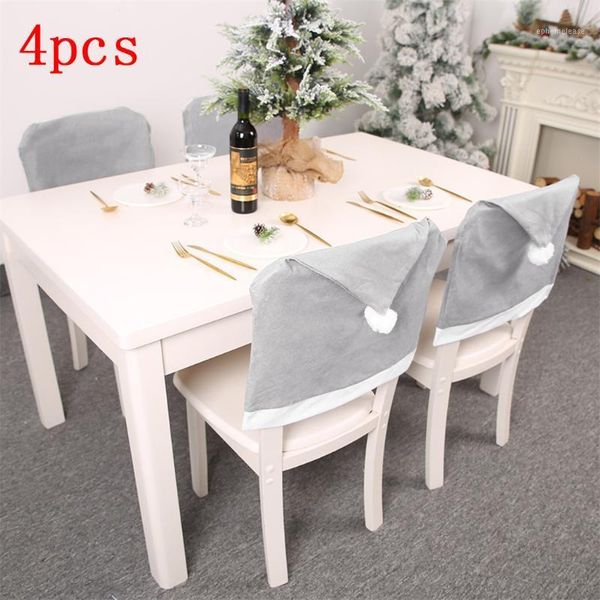 

christmas decoration gray non-woven big hat chair cover stool set dinner chair back covers table party decor new year party 20201