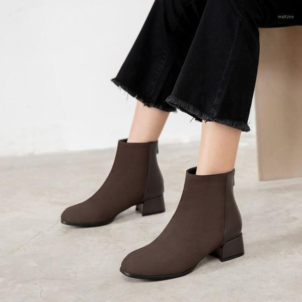 

autumn / winter 2021 boots suede fashion boots medium heel thick heel anti slip short large customized shoes1, Black