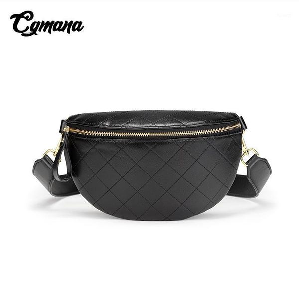 

quality leather waist bag fanny pack chest waist bum belt bag rhomboid quilted crossbody shoulder women female handbag chain1