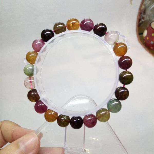 

9mm multi colors natural tourmaline gem stone stretch bracelets for women lady transparent round beads crystal charm bracelet, Black