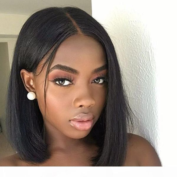 

pre plucked full lace short human hair wigs 150% straight bleached knots and pre plucked human hair bob wigs, Black;brown