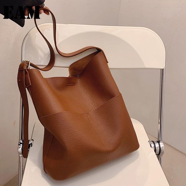 

shoulder bags [eam] women tote bag large capacity pu leather flap personality all-match crossbody fashion tide 2021 18a1287
