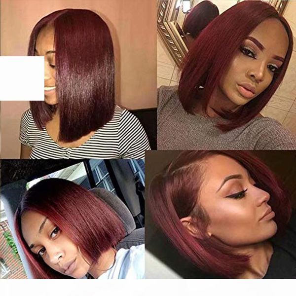 

short bob red straight lace front human hair wigs preplucked 99j remy burgundy wig full lace wig with baby hair 360 lace frontal, Black