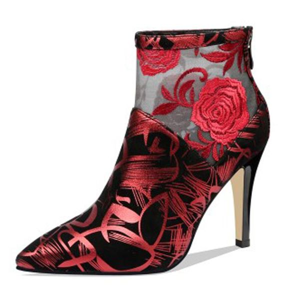 

norberg new women luxury ankle boots elegant ankle boots new autumn spring embroider womens zip pointed toe shoes woman, Black