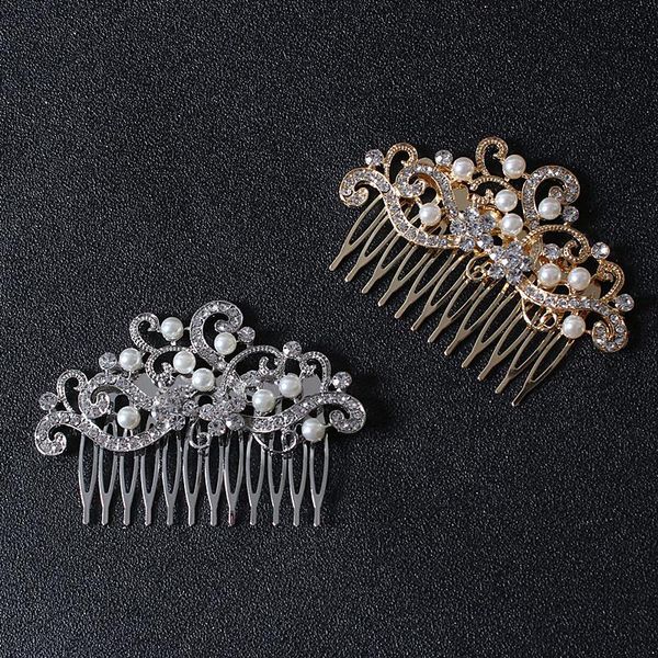 

pearl crystal drill bridal hair comb bride's head-decoration alloy wedding accessory wholesale, Golden;silver