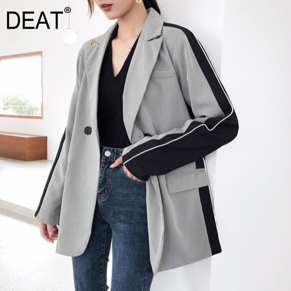 

deat 2020 new autumn and summner fashion turn-down collar full sleeves double buttons gray contrast colors blazer wj32802xl1, White;black