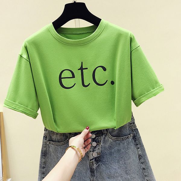 

new spring will see short-sleeve neck of the women green fashion casual cotton women's shirts letter shirt rofx, White