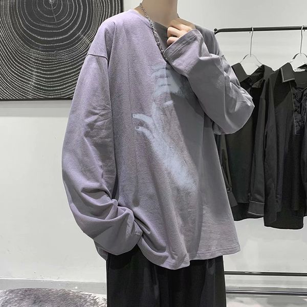 

men's long sleeve casual t-shirt versatile design fashion brand hip hop loose autumn clothes, White;black