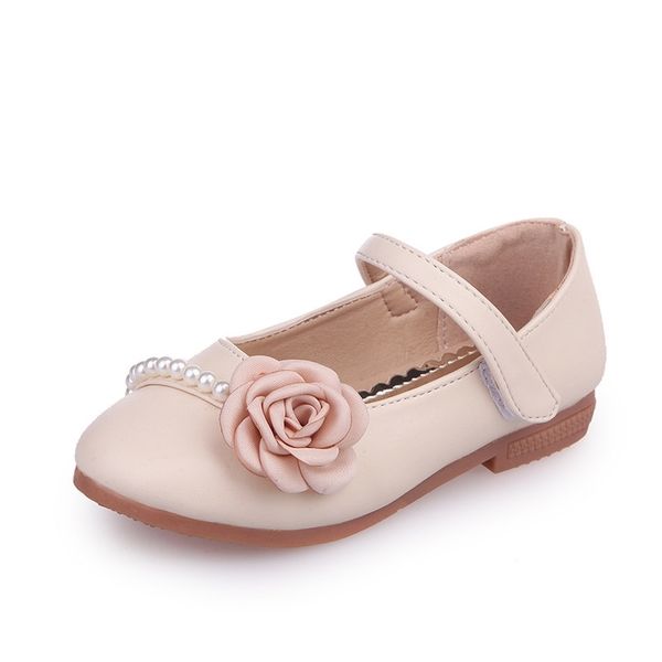 

mumoresip soft pu leather girls shoes princess floral kids flats with pearl beading children's casual shoes for girls wedding y201028, Black