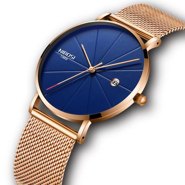 

nibosi watches ultra thin men watch waterproof 2018 sport man clock luxuruy men watch gold rose mens watches, Slivery;brown