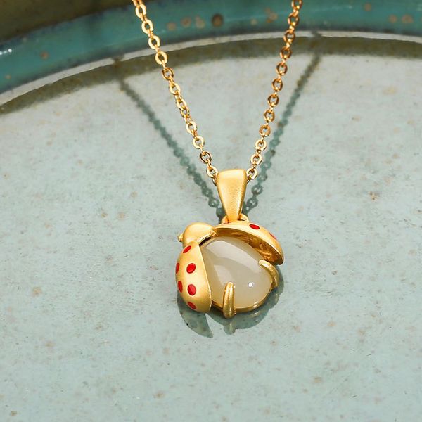 

wholesale real s925 lady beetle jewelry necklace pendant gold plating chain fashion accessories jewel set gifts q1209, Bronze;silver