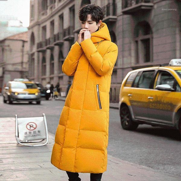 

men's winter x-long hooded duck outdoors outerwear winter male casual fashion white duck down jacket coat menswear 4xl1, Black