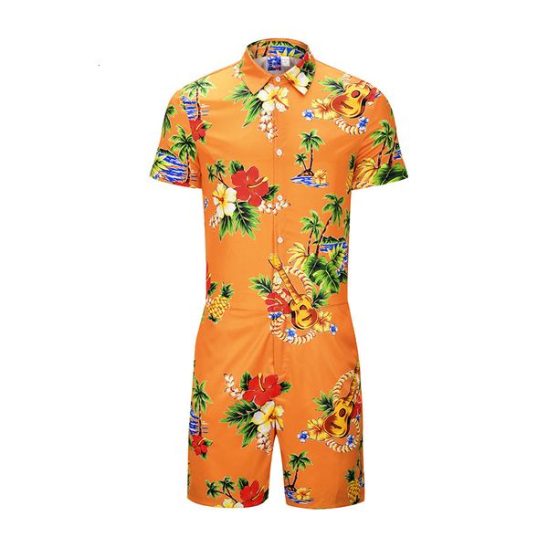

2021 new beach floral guitar men romper 3d playsuit harajuku overalls one piece jumpsuit hawaiian shirt men's sets pneq, Black
