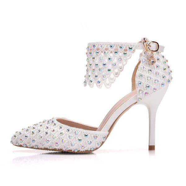 

crystal queen strass pointed finger women with high heeled flower lace in tornozzle sandals decoration of the wedding shoes j5un, Black